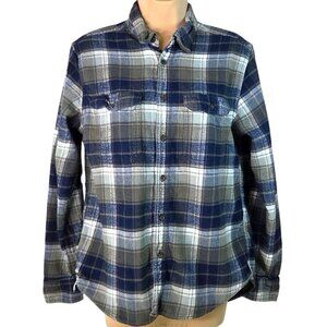 George Blue & Gray Plaid Button-Up Flannel Shirt Cozycore Unisex Mens M